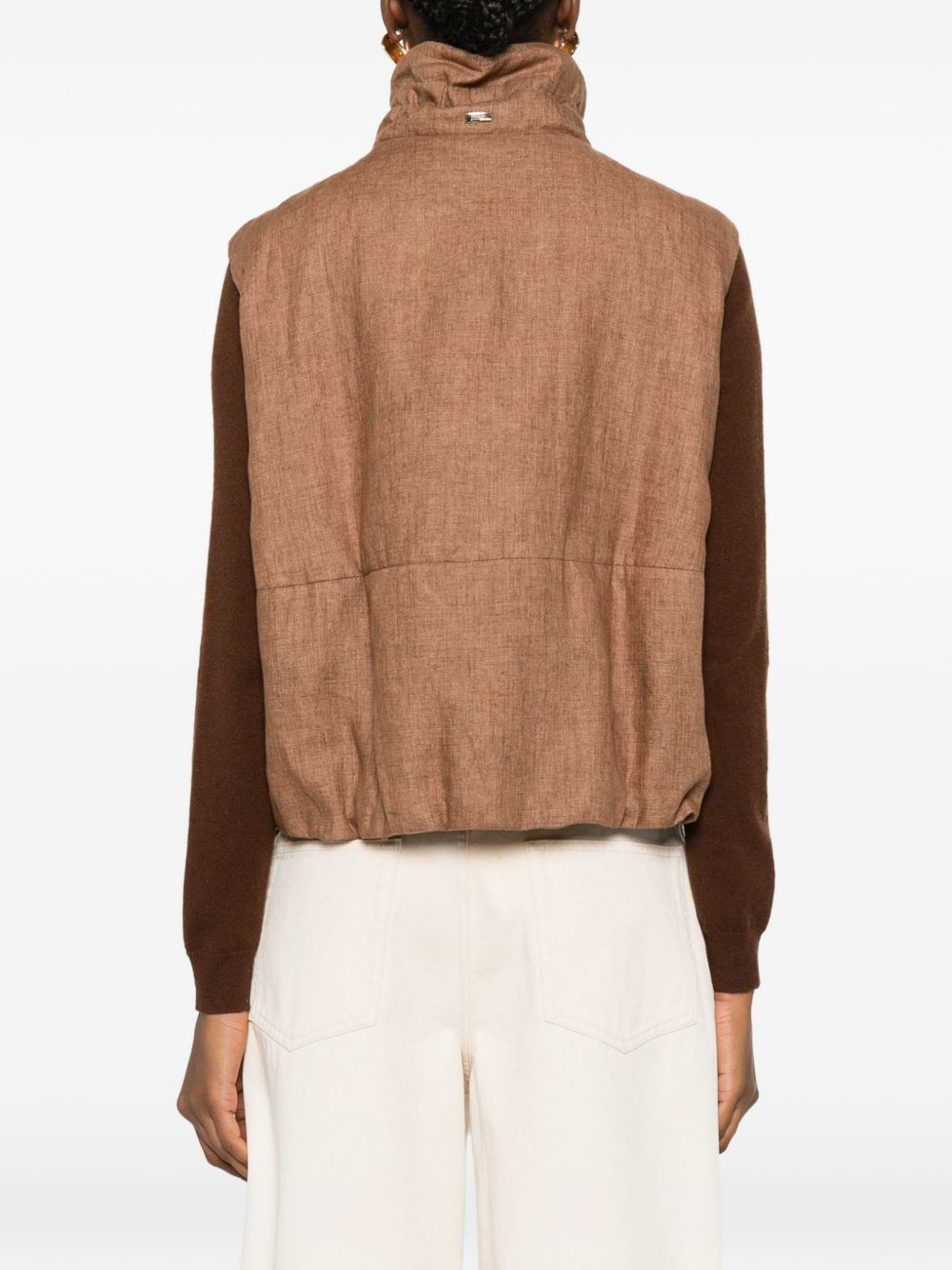 HERNO Sleeveless Zip Funnel Vest Leather Brown