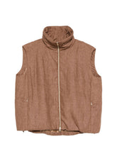 HERNO Sleeveless Zip Funnel Vest Leather Brown