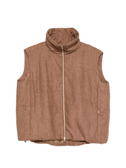 HERNO Sleeveless Zip Funnel Vest Leather Brown