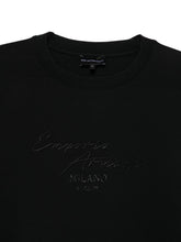 Emporio Armani Embroidered Cotton Crewneck Sweatshirt Black