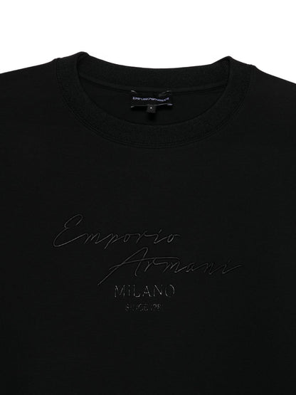 Emporio Armani Embroidered Cotton Crewneck Sweatshirt Black