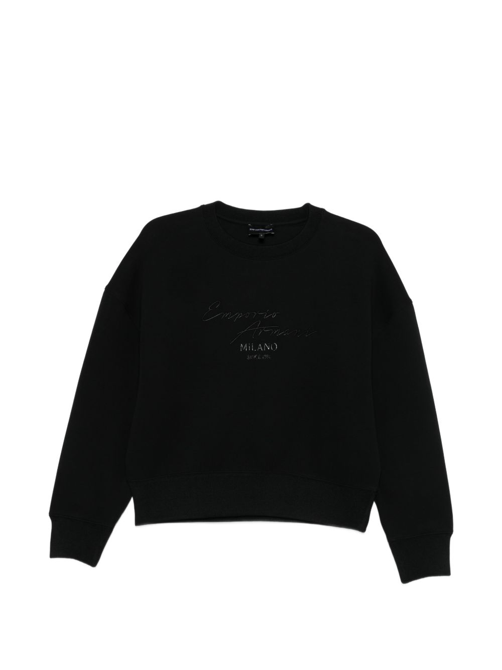Emporio Armani Embroidered Cotton Crewneck Sweatshirt Black