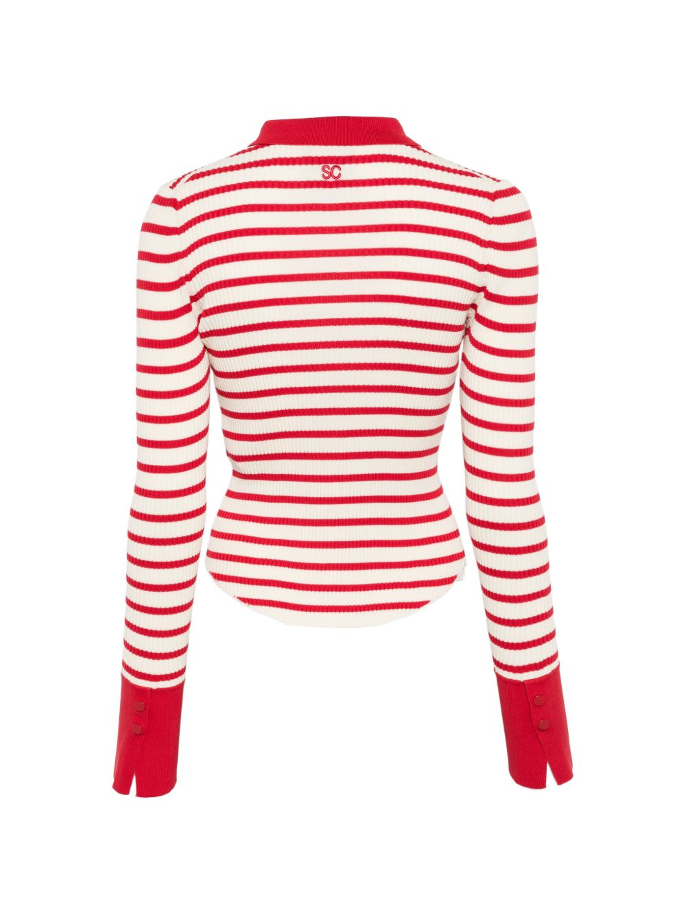 Semicouture Striped Ribbed Cotton Polo Red