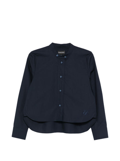 Emporio Armani Embroidered Cotton Button Shirt Blue