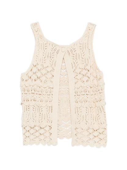 Semicouture Openwork Knit Cotton Top White