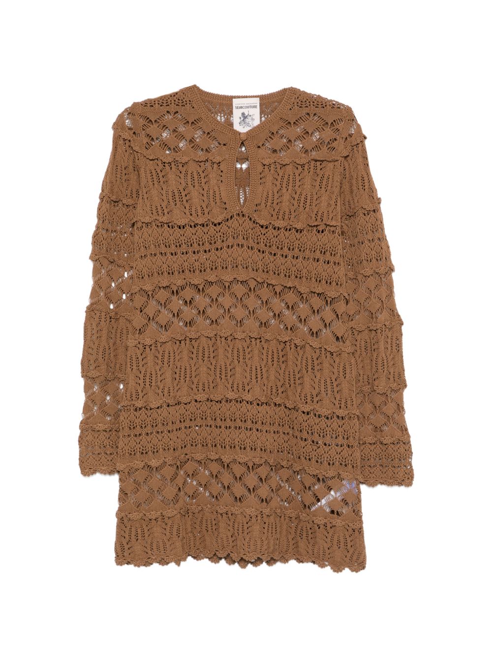 Semicouture Openwork Mini Cotton Dress Beige