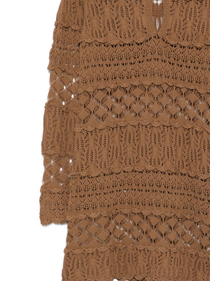 Semicouture Openwork Mini Cotton Dress Beige