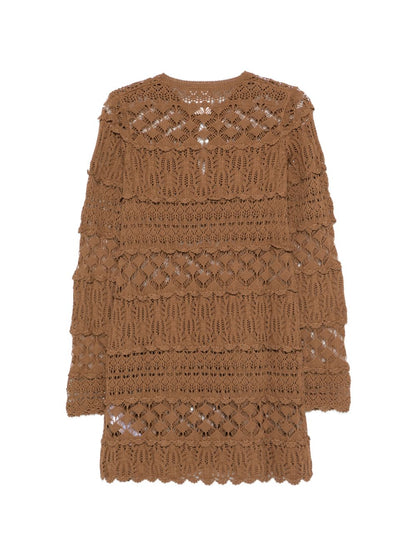 Semicouture Openwork Mini Cotton Dress Beige