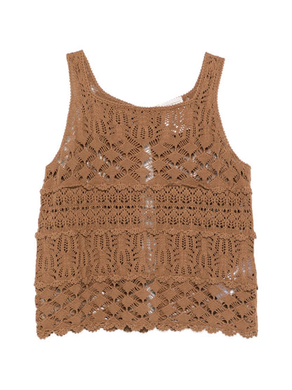 Semicouture Openwork Knit Cotton Tank Beige