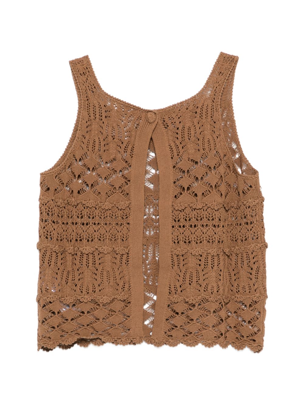 Semicouture Openwork Knit Cotton Tank Beige