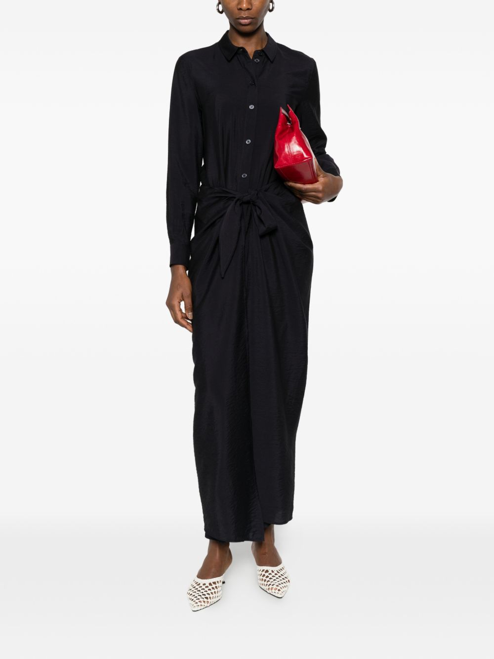 Emporio Armani Tie Detail Long Chemisier Dress Blue