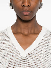 Fabiana Filippi V-neck short sleeves sequin embellishments Openwork top WHITE