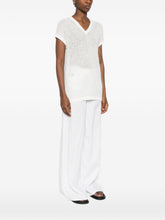 Fabiana Filippi V-neck short sleeves sequin embellishments Openwork top WHITE