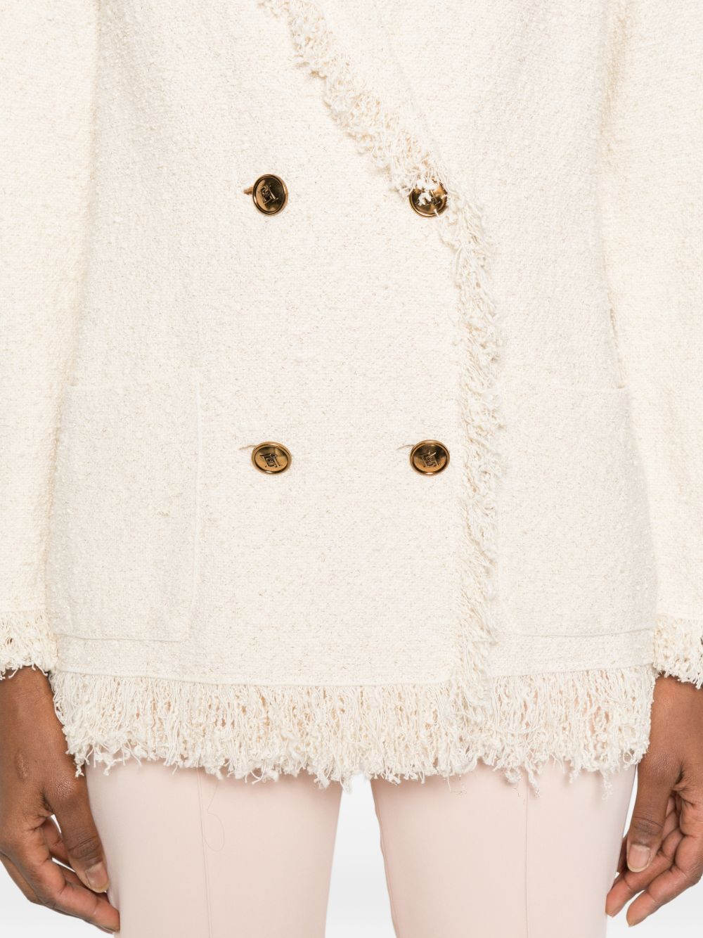 Elisabetta Franchi V-neck patch pockets Cotton double-breasted jacket WHITE