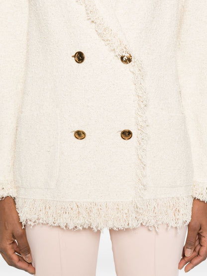 Elisabetta Franchi V-neck patch pockets Cotton double-breasted jacket WHITE