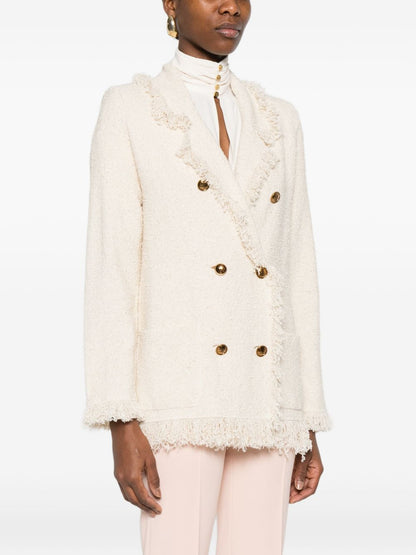 Elisabetta Franchi V-neck patch pockets Cotton double-breasted jacket WHITE