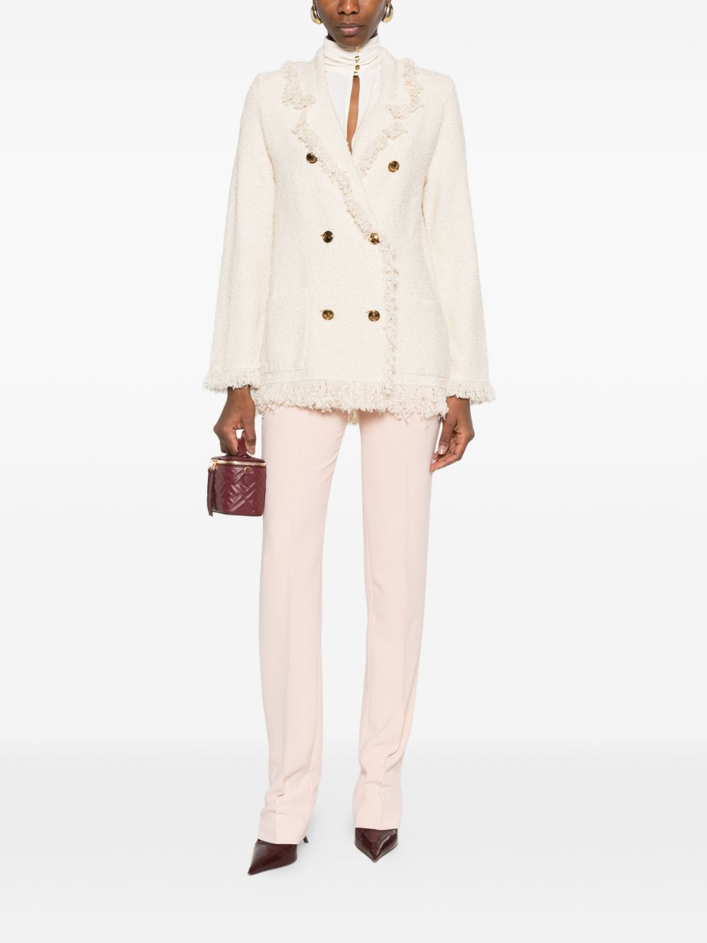 Elisabetta Franchi V-neck patch pockets Cotton double-breasted jacket WHITE