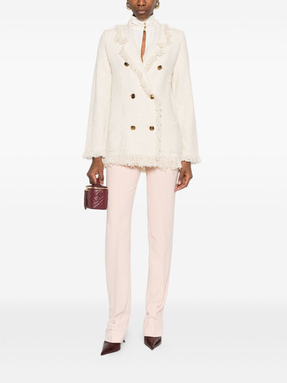 Elisabetta Franchi V-neck patch pockets Cotton double-breasted jacket WHITE