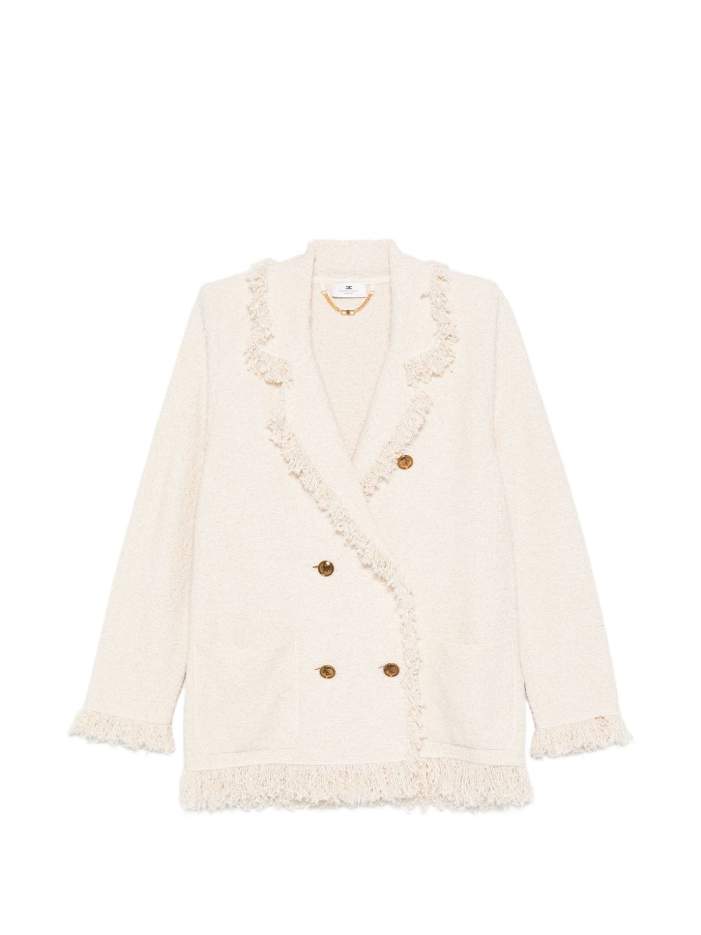 Elisabetta Franchi V-neck patch pockets Cotton double-breasted jacket WHITE
