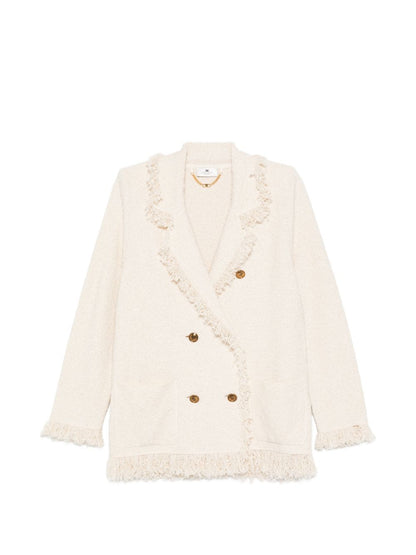 Elisabetta Franchi V-neck patch pockets Cotton double-breasted jacket WHITE