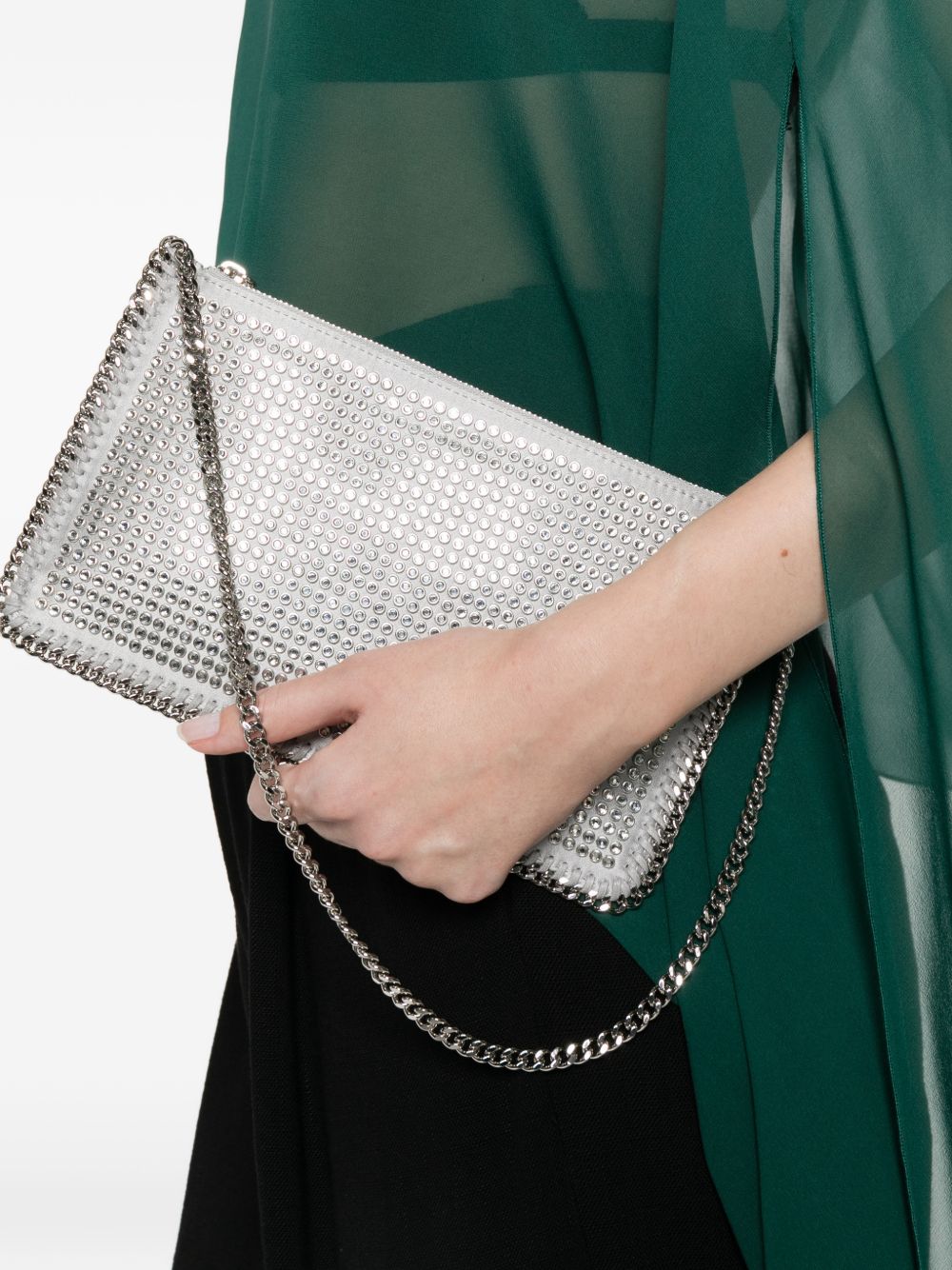 Stella McCartney Falabella Crystal Clutch Shoulder Bag SILVER