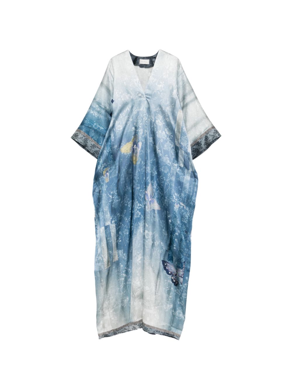 Pierre Louis Mascia V-neck, short sleeves, printed Pritned silk dress LIGHT BLUE
