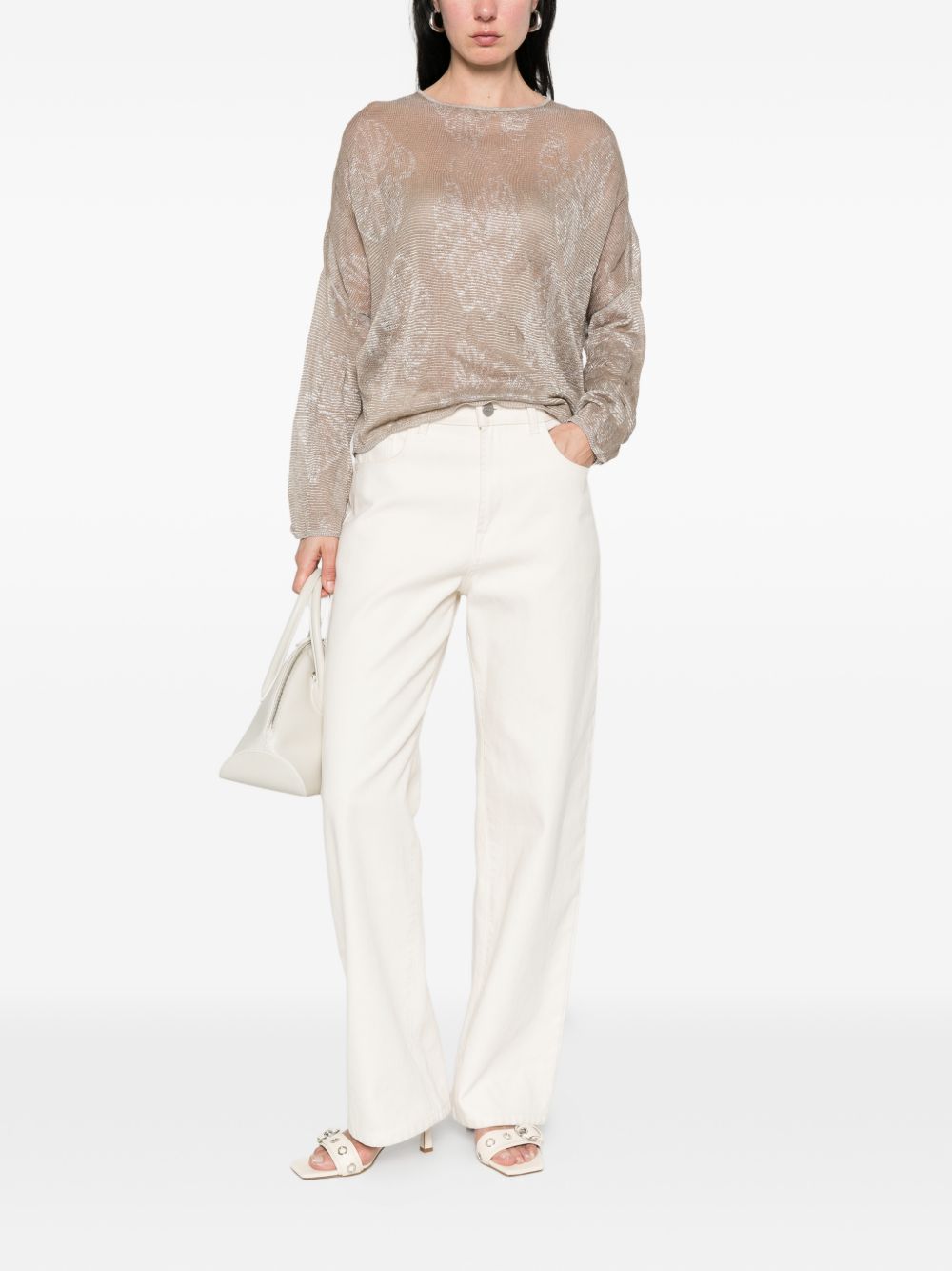 Emporio Armani Embroidered crewneck sweater SILVER