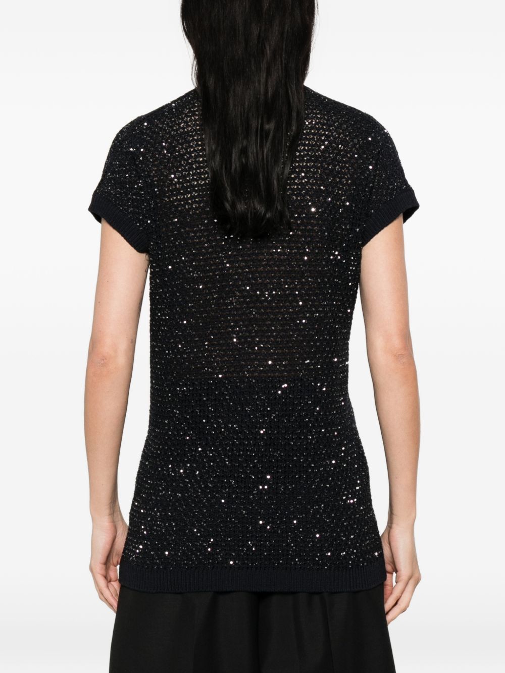 Fabiana Filippi V-neck short sleeves Embellished v-necked top NAVY