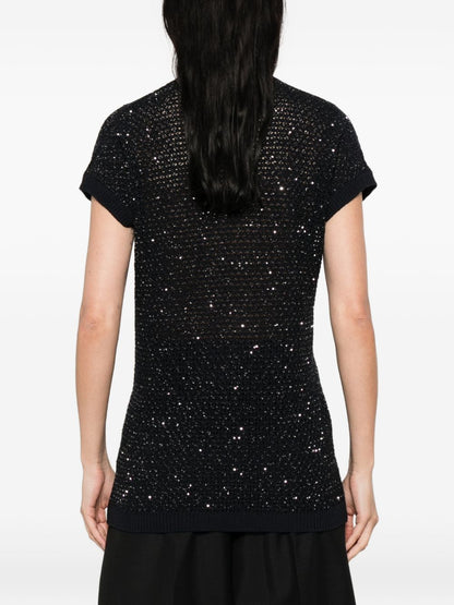 Fabiana Filippi V-neck short sleeves Embellished v-necked top NAVY