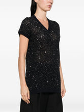 Fabiana Filippi V-neck short sleeves Embellished v-necked top NAVY