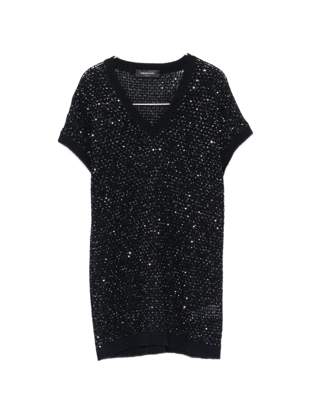 Fabiana Filippi V-neck short sleeves Embellished v-necked top NAVY