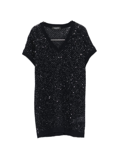 Fabiana Filippi V-neck short sleeves Embellished v-necked top NAVY