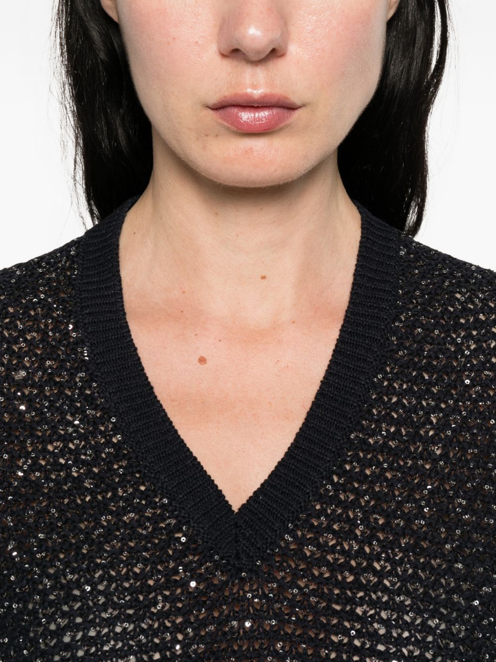 Fabiana Filippi V-neck short sleeves Embellished v-necked top NAVY