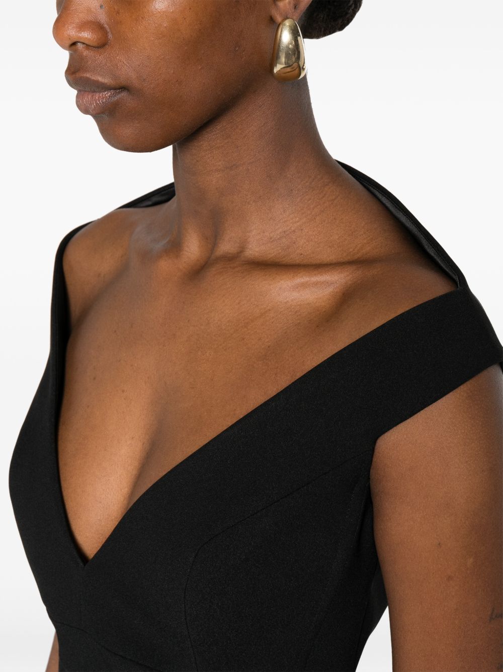 Solace London V-neck zip fastening Monica midi dress BLACK