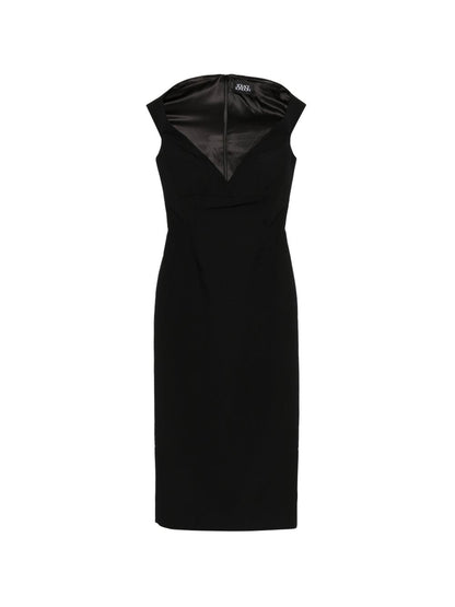 Solace London V-neck zip fastening Monica midi dress BLACK
