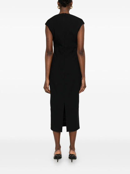 Solace London V-neck zip fastening Monica midi dress BLACK