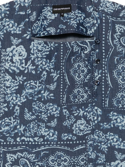Emporio Armani Floral Print Cotton Top NAVY