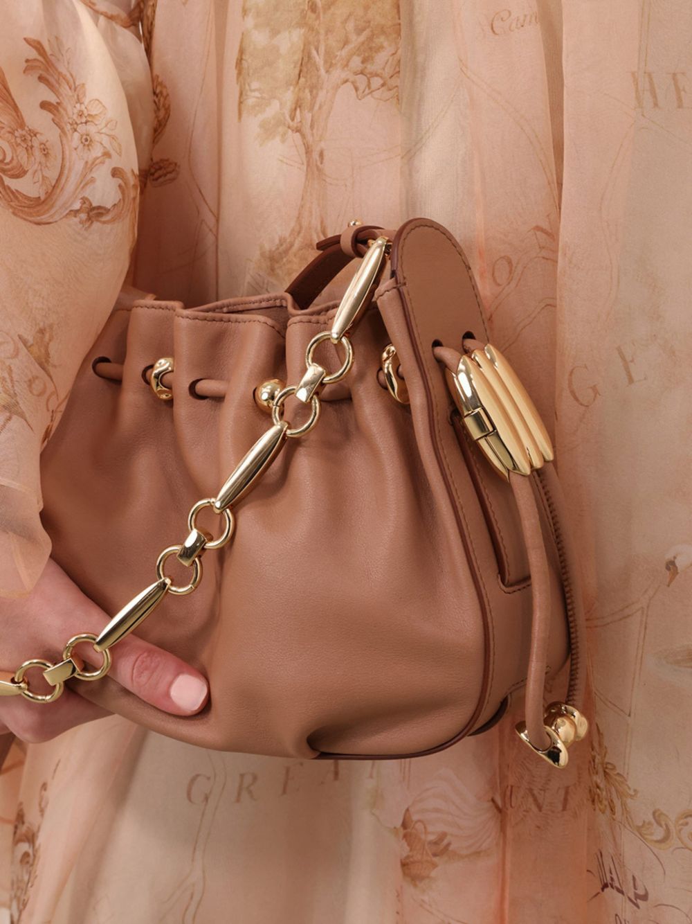Zimmermann Ruched Chain Shoulder Bag BROWN