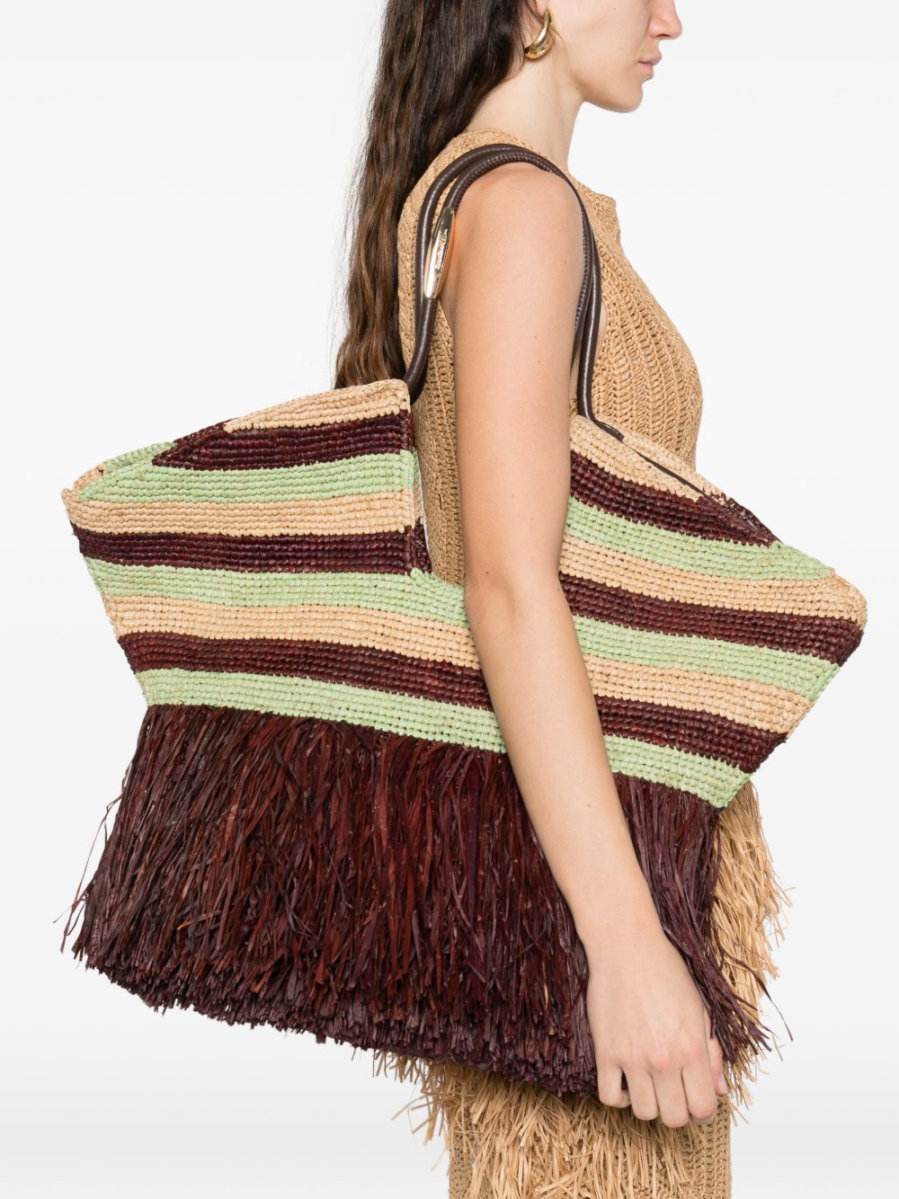 Zimmermann Striped Fringe Tote BORDEAUX