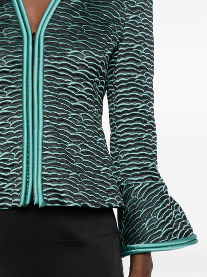 Emporio Armani Wave Pattern Zip-Front Jacket BLACK