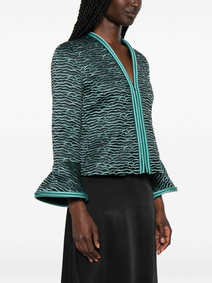 Emporio Armani Wave Pattern Zip-Front Jacket BLACK