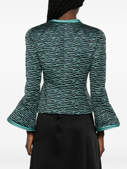 Emporio Armani Wave Pattern Zip-Front Jacket BLACK
