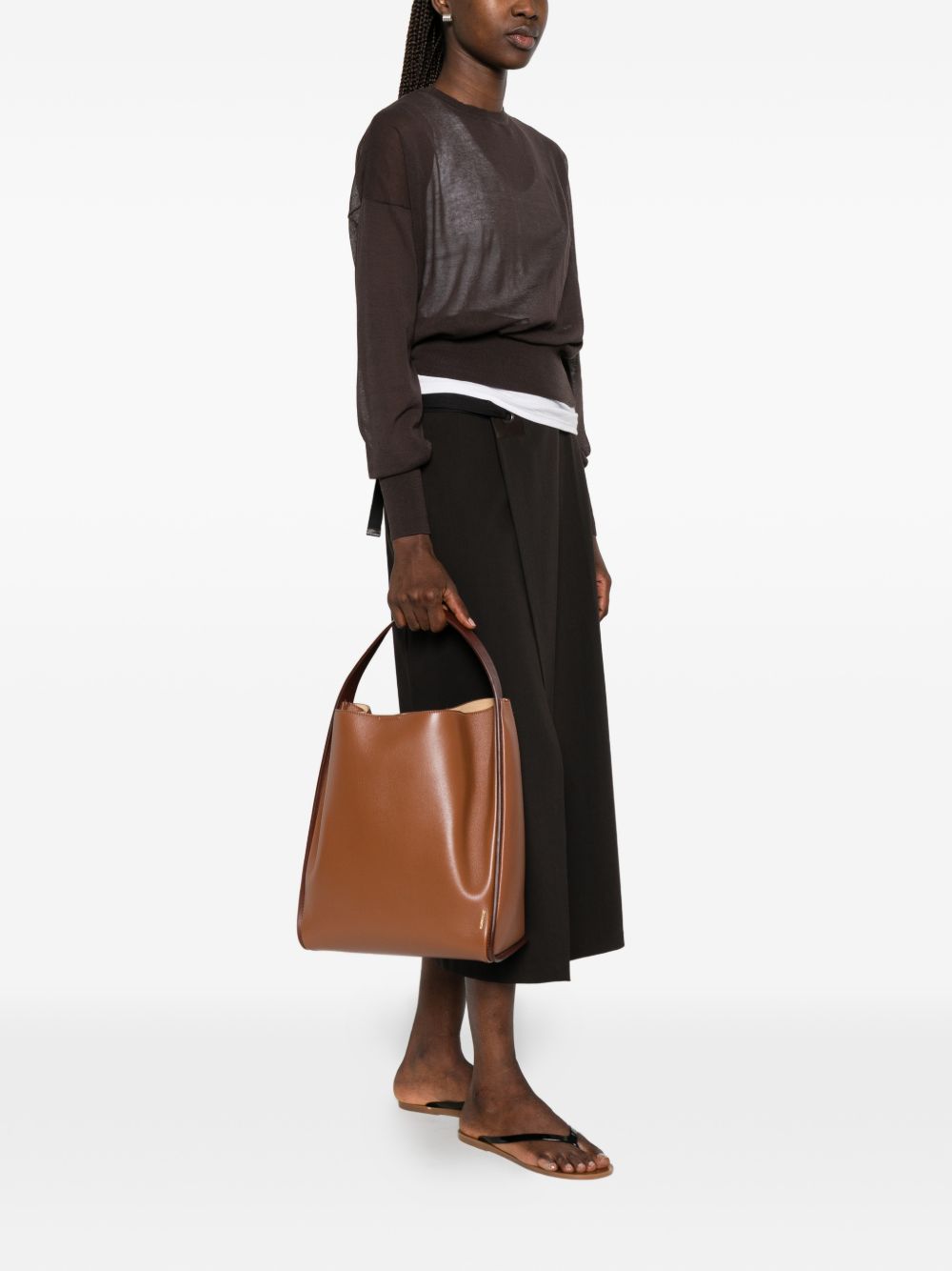 Jil Sander Pivot Leather Tote Brown