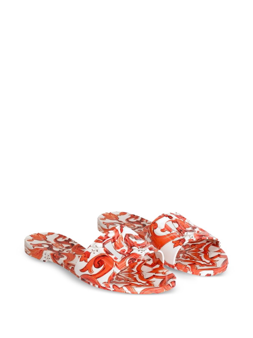 Dolce &amp; Gabbana Majolica-Print Rubber Beachwear Slides ORANGE