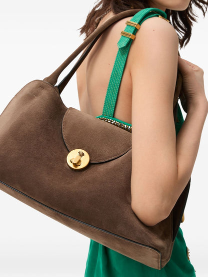 Versace Vivian Medium Suede Shoulder Bag BROWN