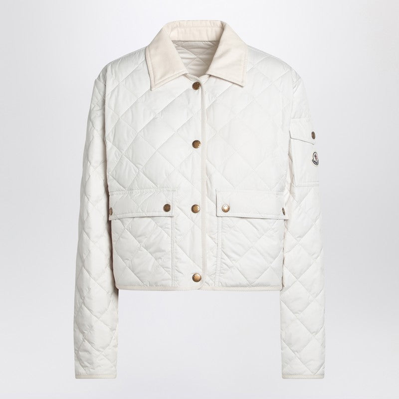 Moncler Chitre Ivory Quilted Jacket with Cotton Collar White