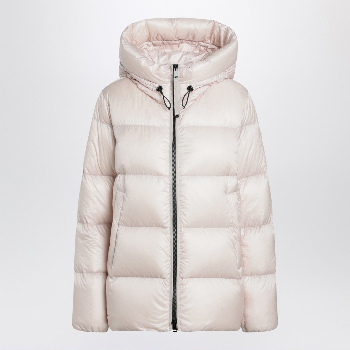 Moncler Light Pink Quilted Down Jacket with Zip and Drawstring Hood Pink