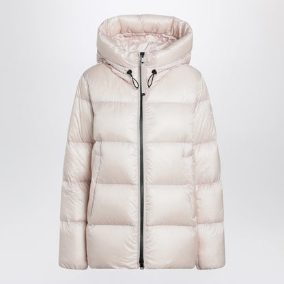 Moncler Light Pink Quilted Down Jacket with Zip and Drawstring Hood Pink