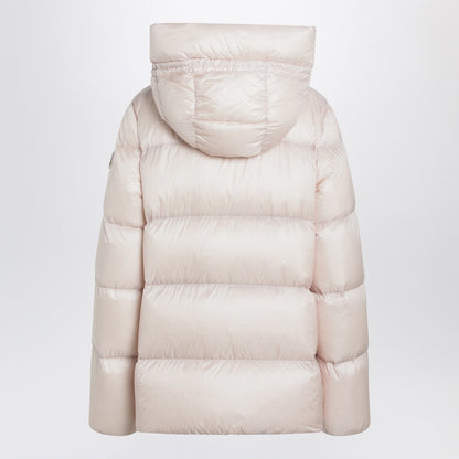 Moncler Light Pink Quilted Down Jacket with Zip and Drawstring Hood Pink