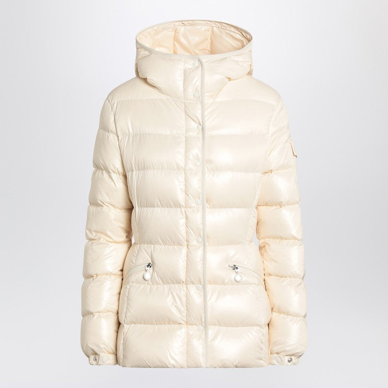 Moncler White Lacquered Quilted Down Jacket with Hood White